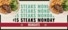 $15 Steaks Monday